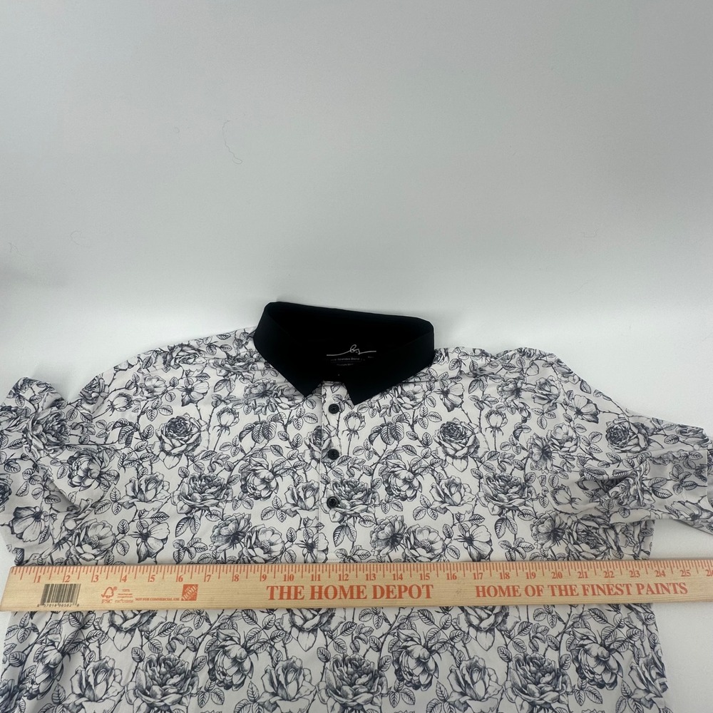 Boston Scott Golf Polo Shirt Men XL White Black Floral Rose Modern Fit UPF50 - Picture 5 of 9